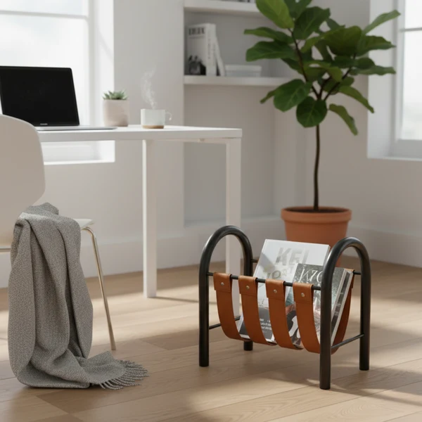 Rydda Moderne Leren Tijdschriftenrek met Frame