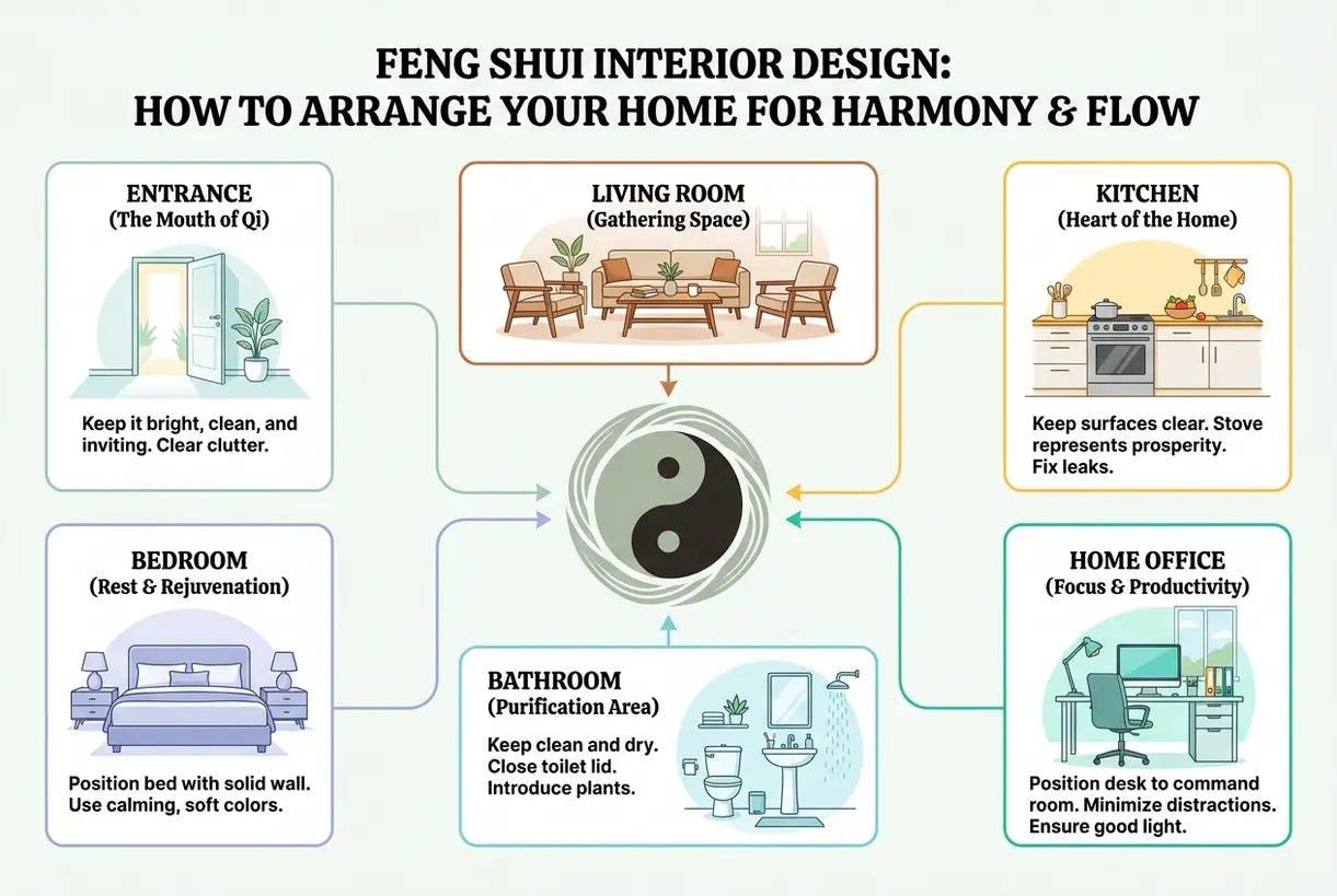 Feng Shui Interior Design: How to Arrange Your Home for Harmony & Flow - infographic