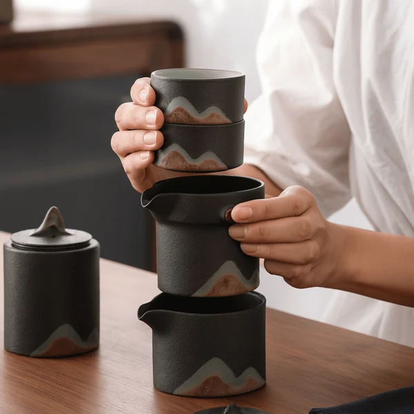 Fjella Hand-Painted Mountain Ceramic Tea Set