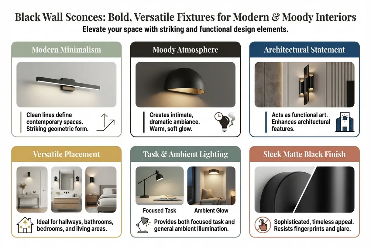 Black Wall Sconces: Bold, Versatile Fixtures for Modern & Moody Interiors - infographic