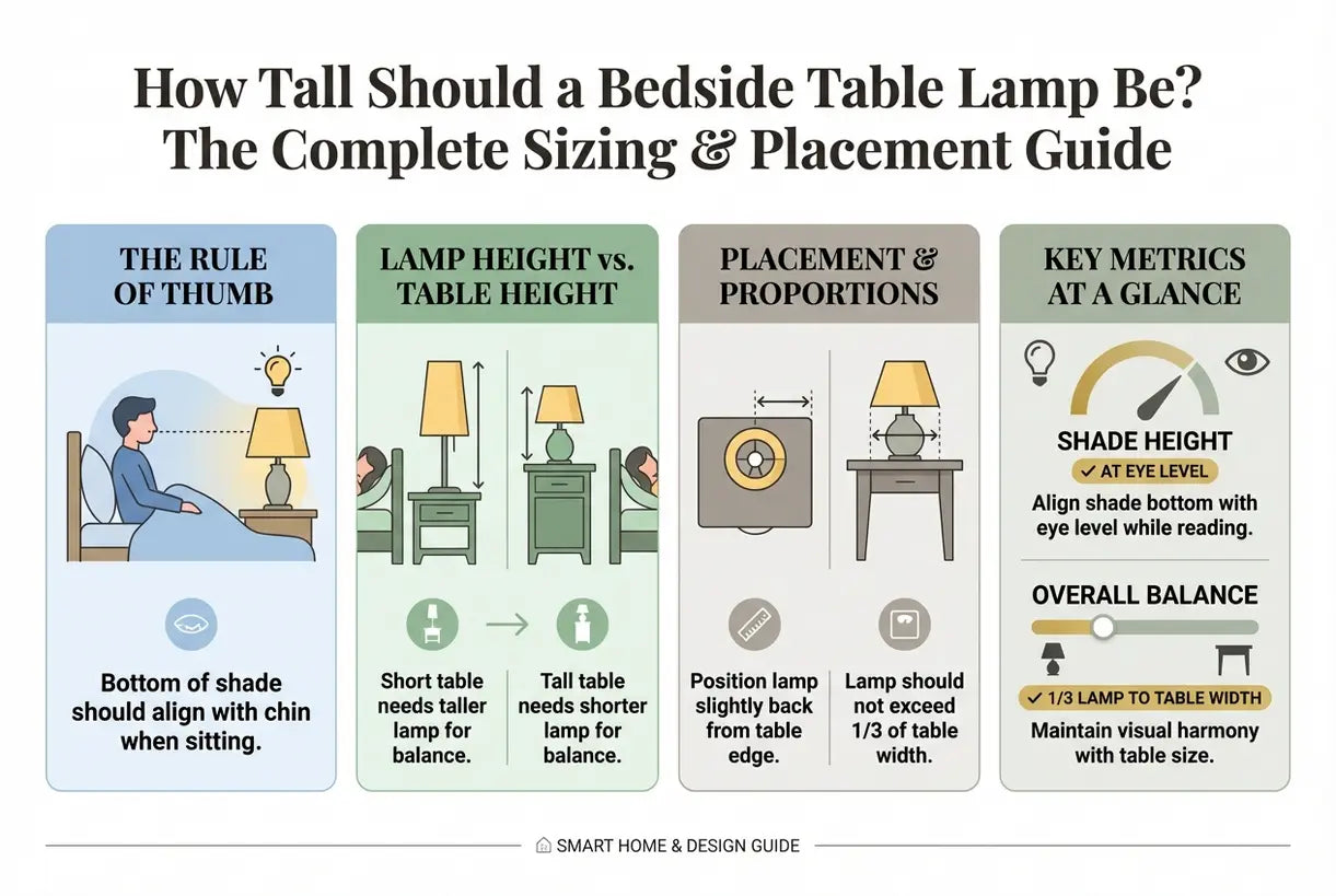 Hoe hoog moet een bedlampje zijn? De complete gids voor maatvoering en plaatsing - infographic