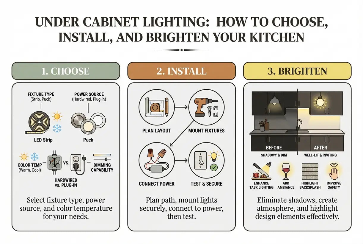 Under Cabinet Lighting: How to Choose, Install, and Brighten Your Kitchen - infographic
