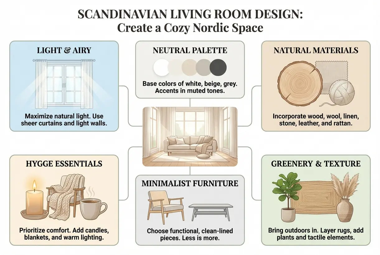 Scandinavisch woonkamerontwerp: zo creëer je een knusse Scandinavische ruimte - infographic