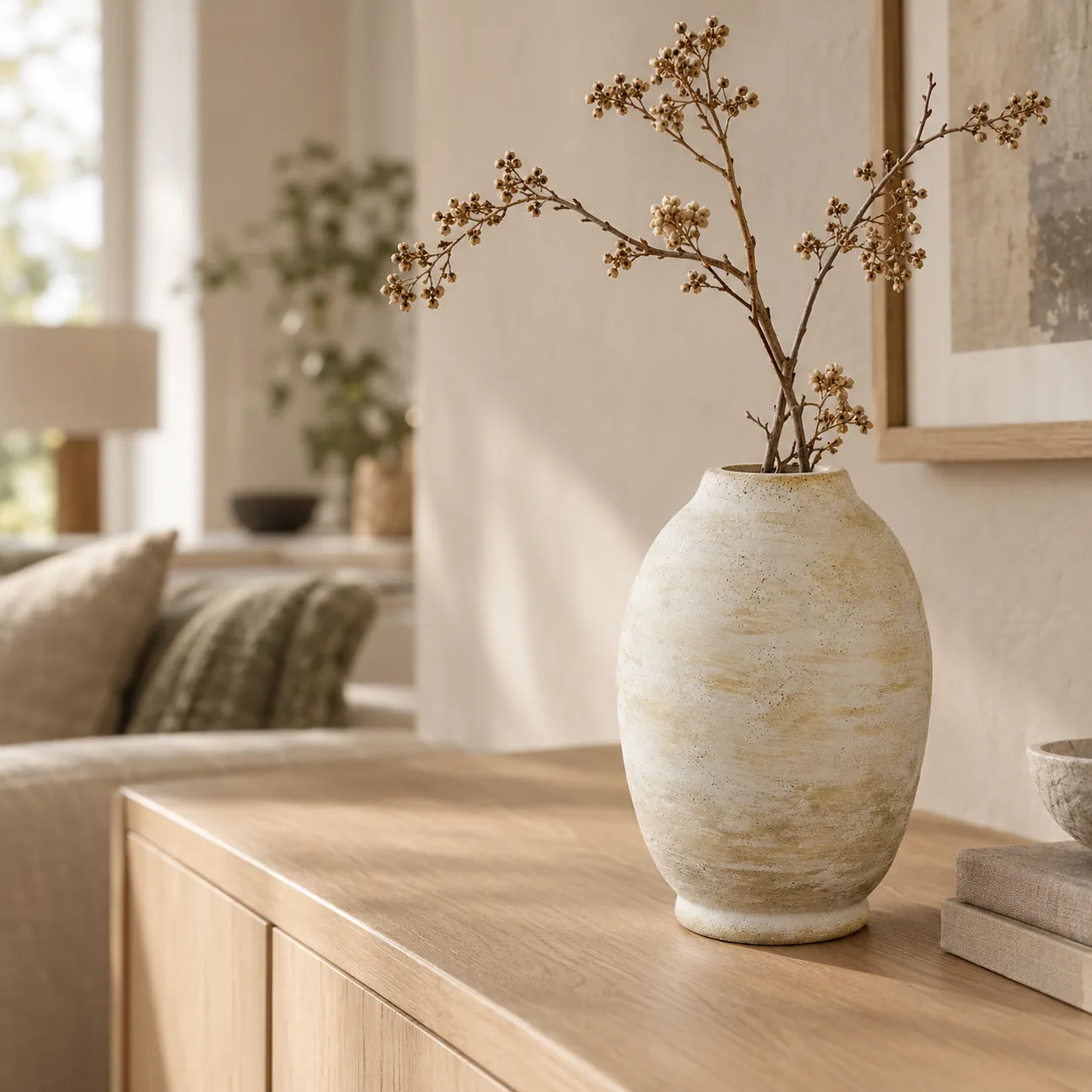 Leirvik Rustic Handmade Ceramic Vase for Home, styled in a Scandinavian interior