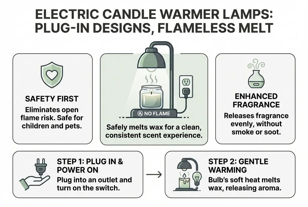Elektrische kaarsenwarmerlampen: plug-in ontwerpen die was smelten zonder vlam - infographic