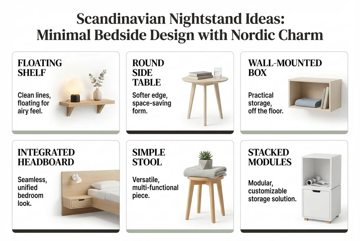 Scandinavische nachtkastje-ideeën: minimalistisch nachtkastje-ontwerp met Scandinavische charme - infographic