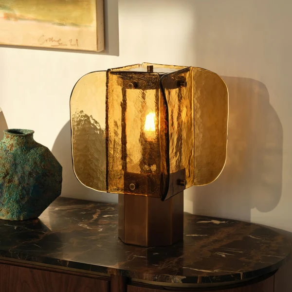 Gloda Amber Antieke Glazen Tafellamp Warm Licht