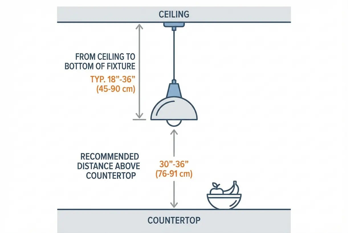Diagram of pendant light height and spacing recommendations