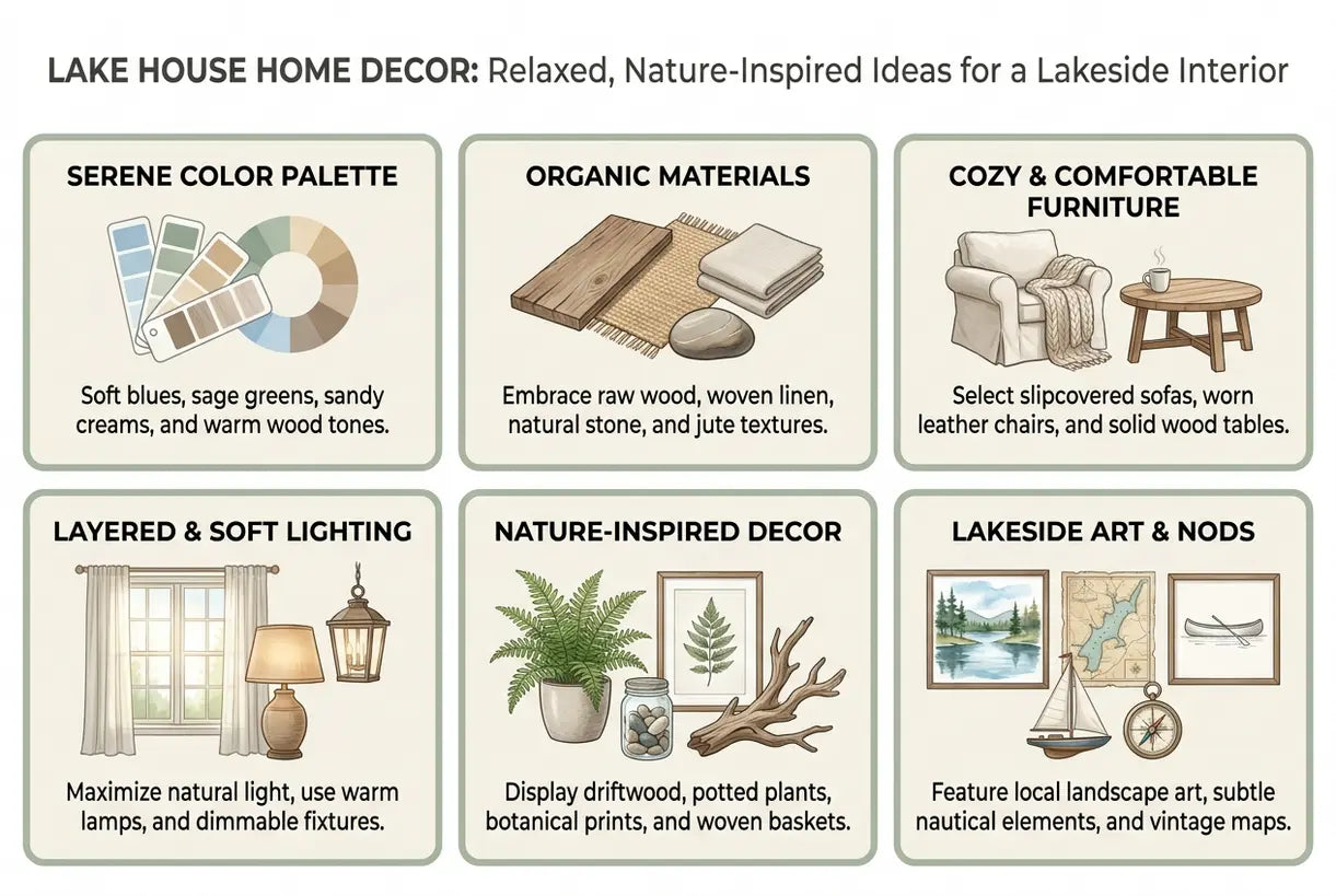 Lake House Home Decor: Relaxed, Nature-Inspired Ideas for a Lakeside Interior - infographic