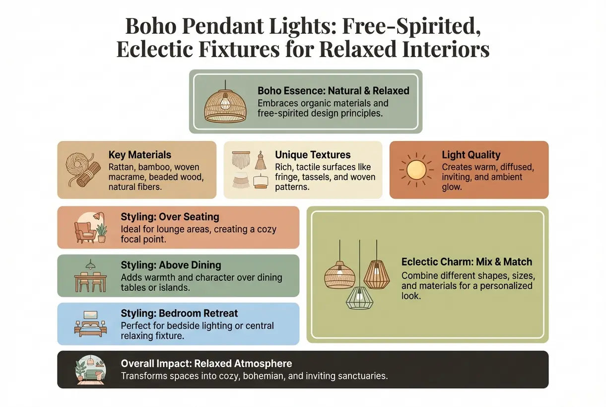 Boho Hanglampen: Vrije, Eclectische Armaturen voor Ontspannen Interieurs - infographic
