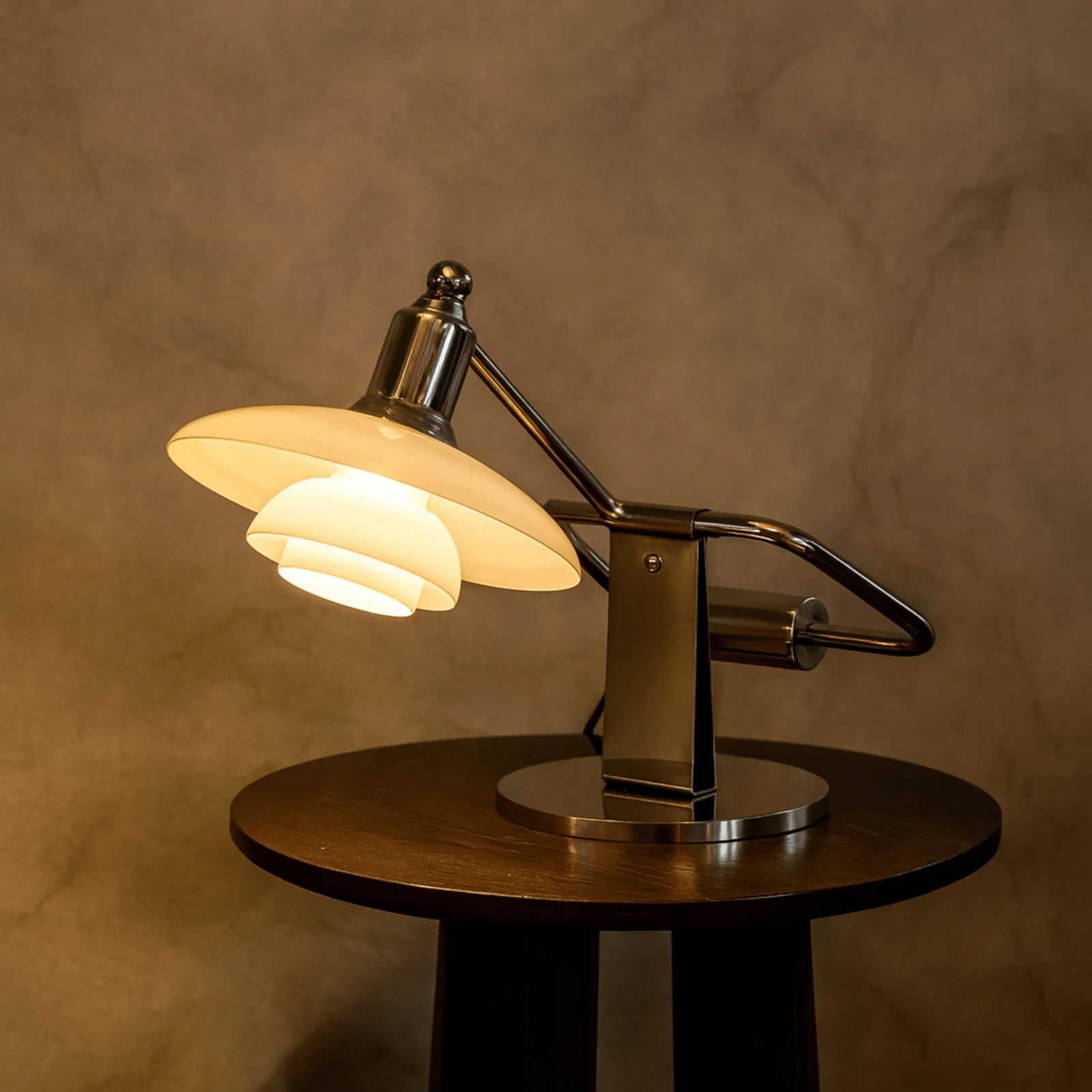 Glödva Vintage Chroom Tafellamp met Mat Glas