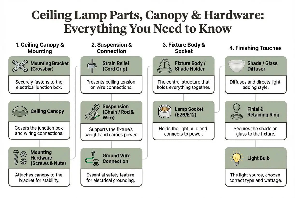 Plafondlamponderdelen, plafondkap & hardware: Alles wat u moet weten - infographic