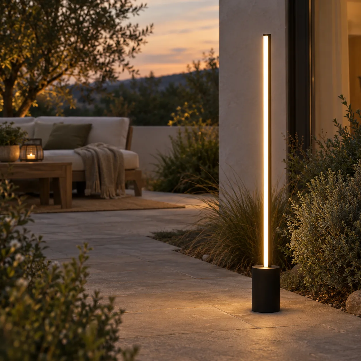 Stiglys Waterproof LED Garden Path Post Light, styled in a Scandinavian interior