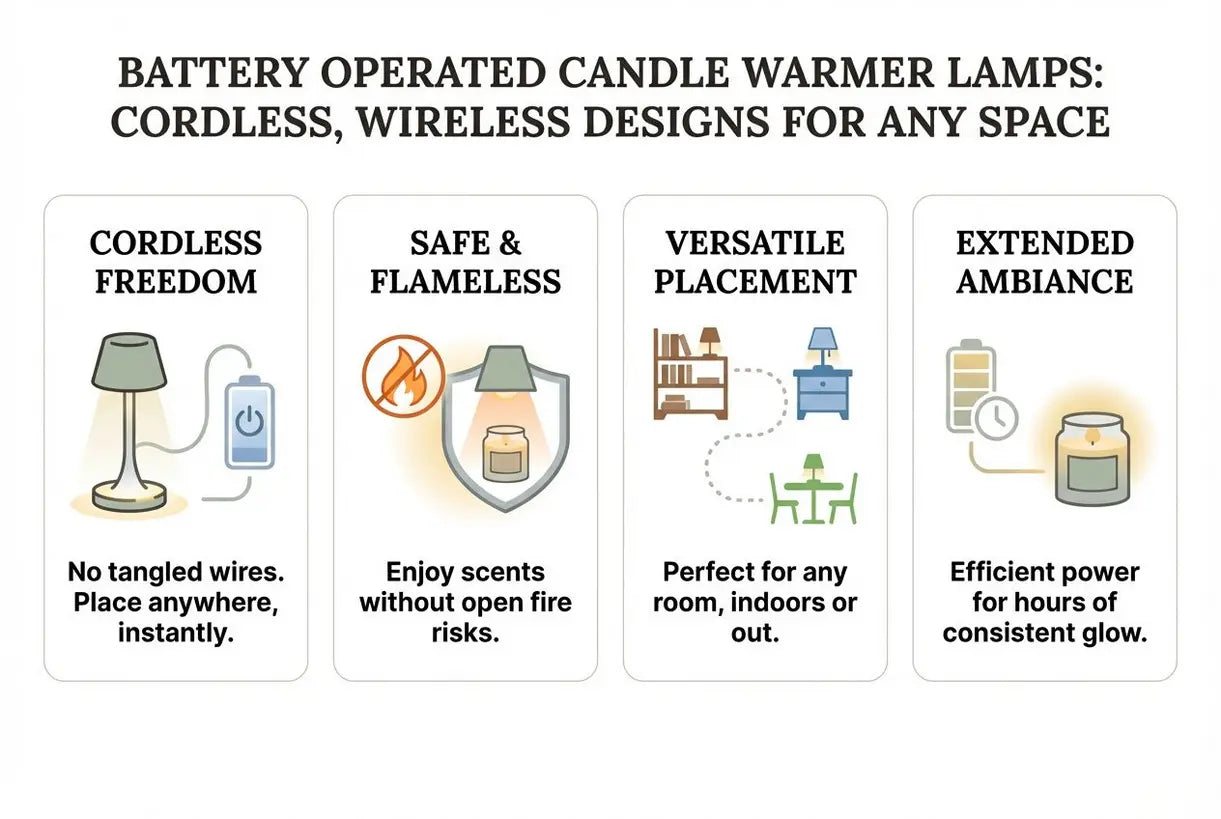 Kaarsverwarmerlampen op batterijen: draadloze ontwerpen voor elke ruimte - infographic