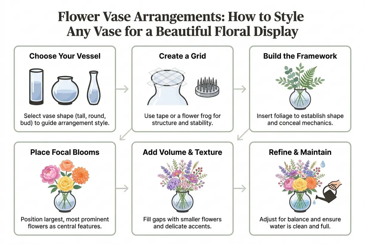 Blumenvasenarrangements: Wie man jede Vase für eine schöne Blumendarstellung stylt - Infografik