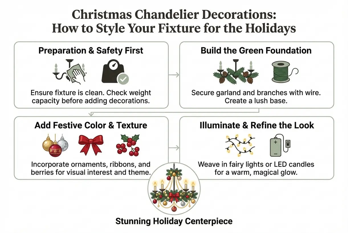 Kerst kroonluchterdecoraties: Hoe u uw armatuur stylet voor de feestdagen - infographic