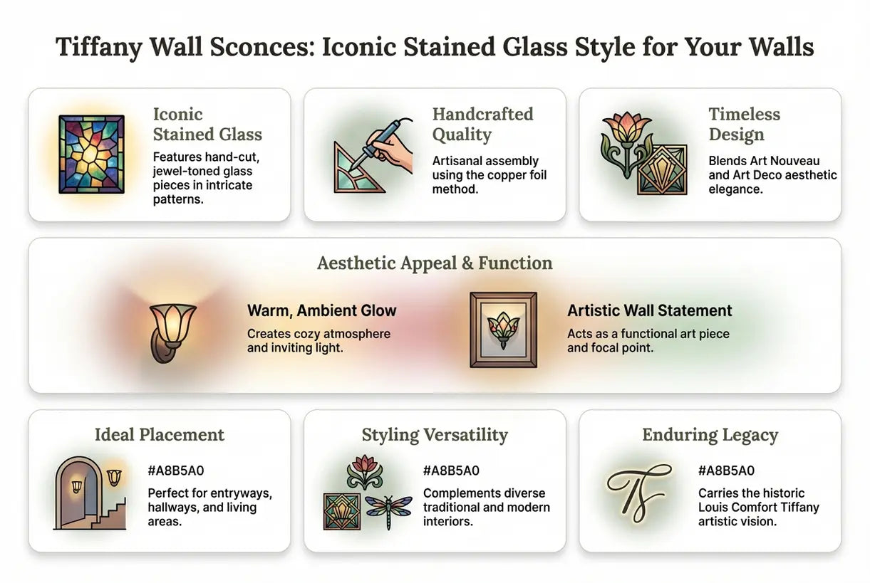 Tiffany Wandlampen: Iconische Glas-in-lood Stijl voor Uw Muren - infographic