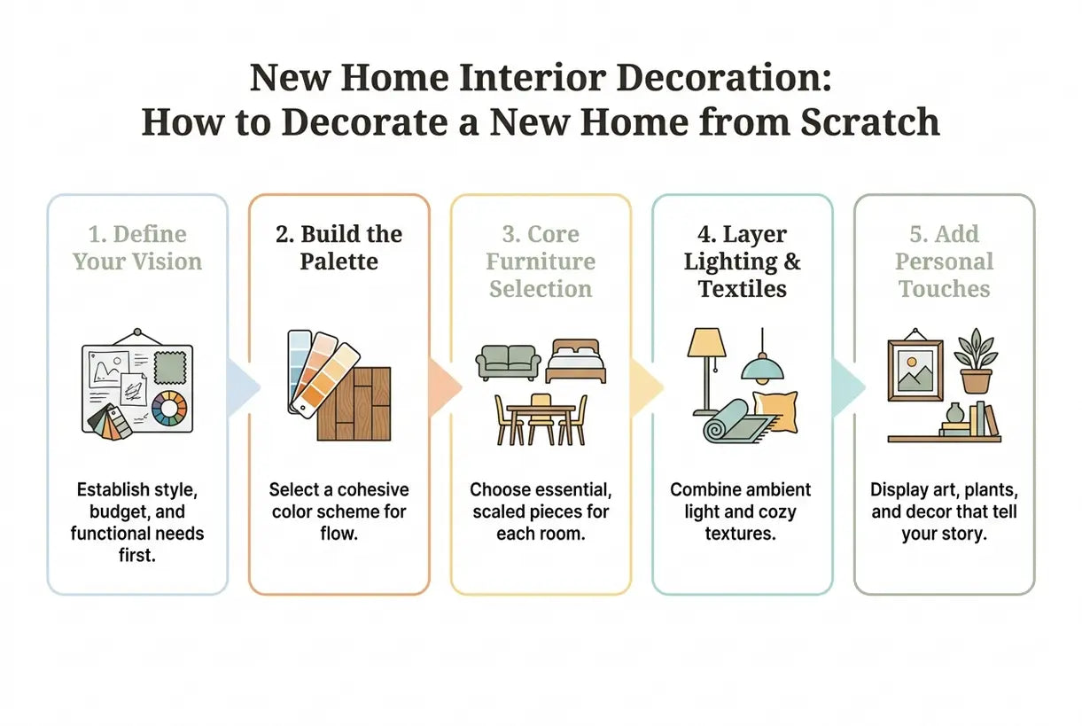 New Home Interior Decoration: How to Decorate a New Home from Scratch - infographic