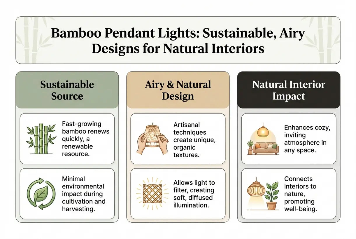 Bamboo Pendant Lights: Sustainable, Airy Designs for Natural Interiors - infographic