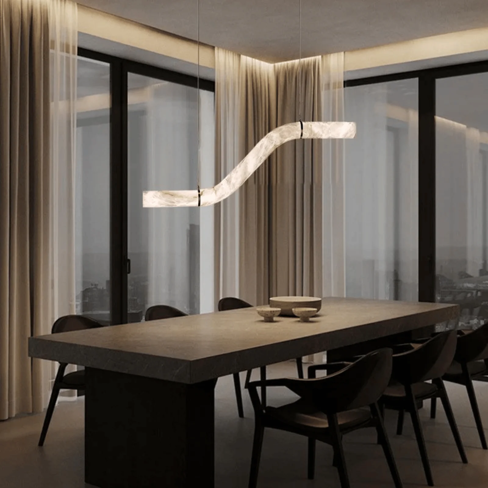 Strøma Marble Wave Sculptural Pendant Light Dining, Medium / Warm light, Ceiling Fixtures, Genuine