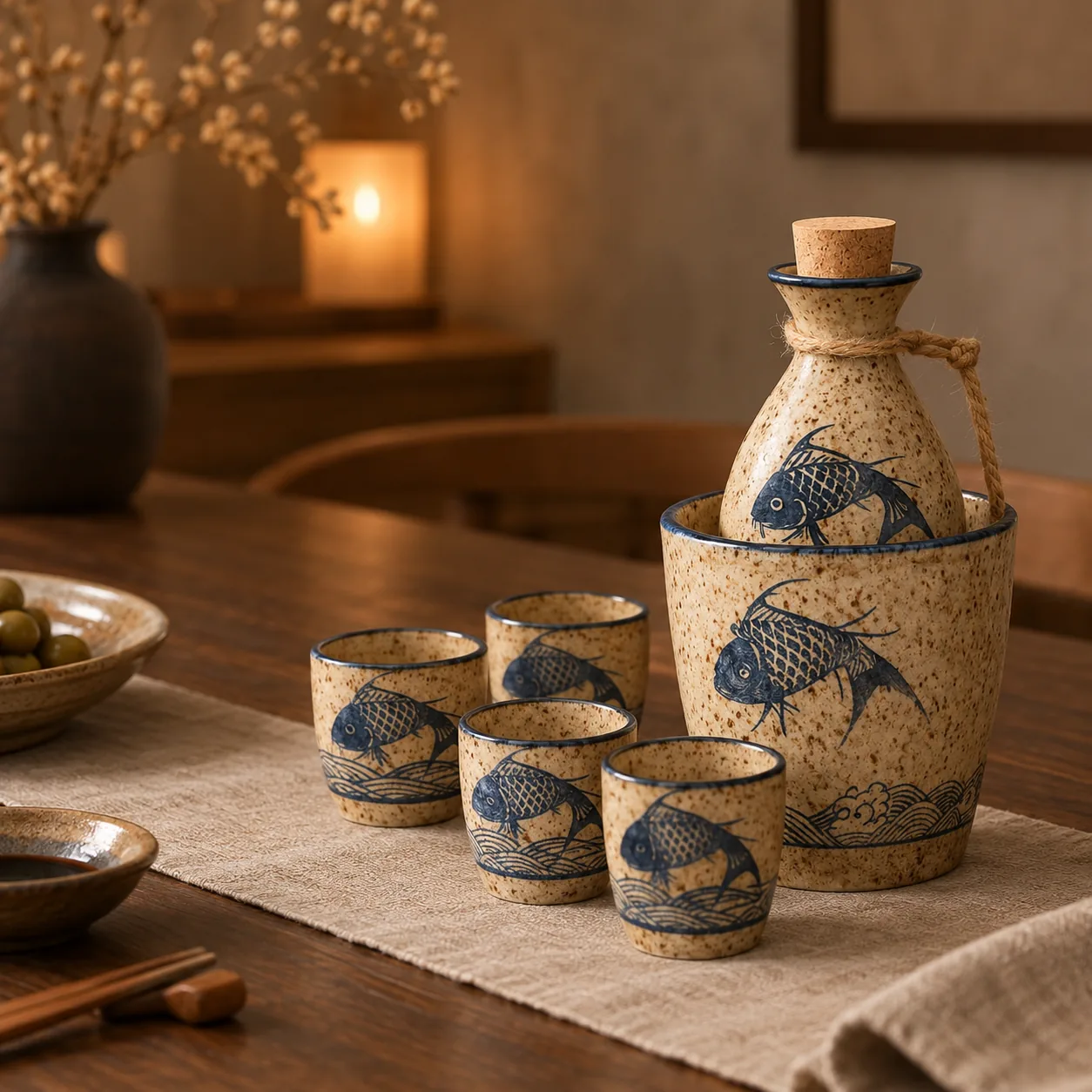 Torveld Sake-Set aus handgemachter Keramik mit Karaffe