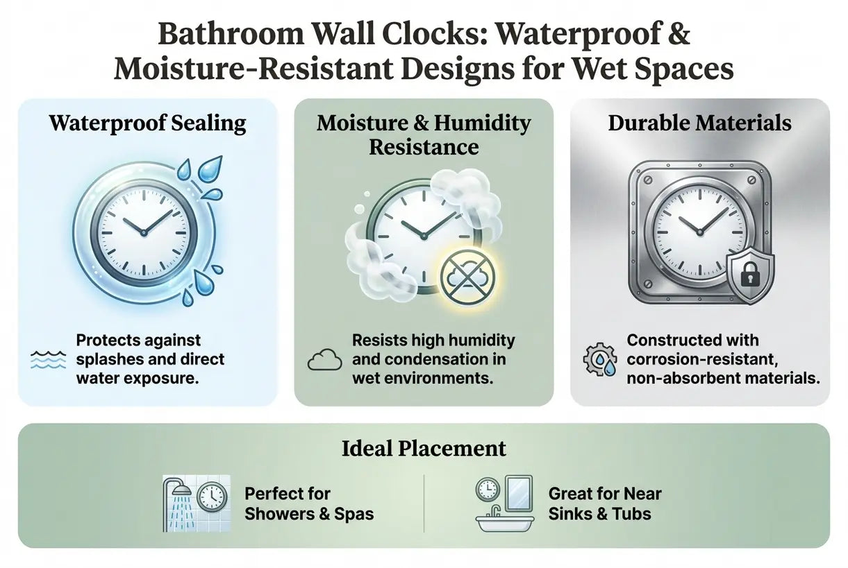 Badezimmer-Wanduhren: Wasserdichte & Feuchtigkeitsbeständige Designs für Nassbereiche - Infografik