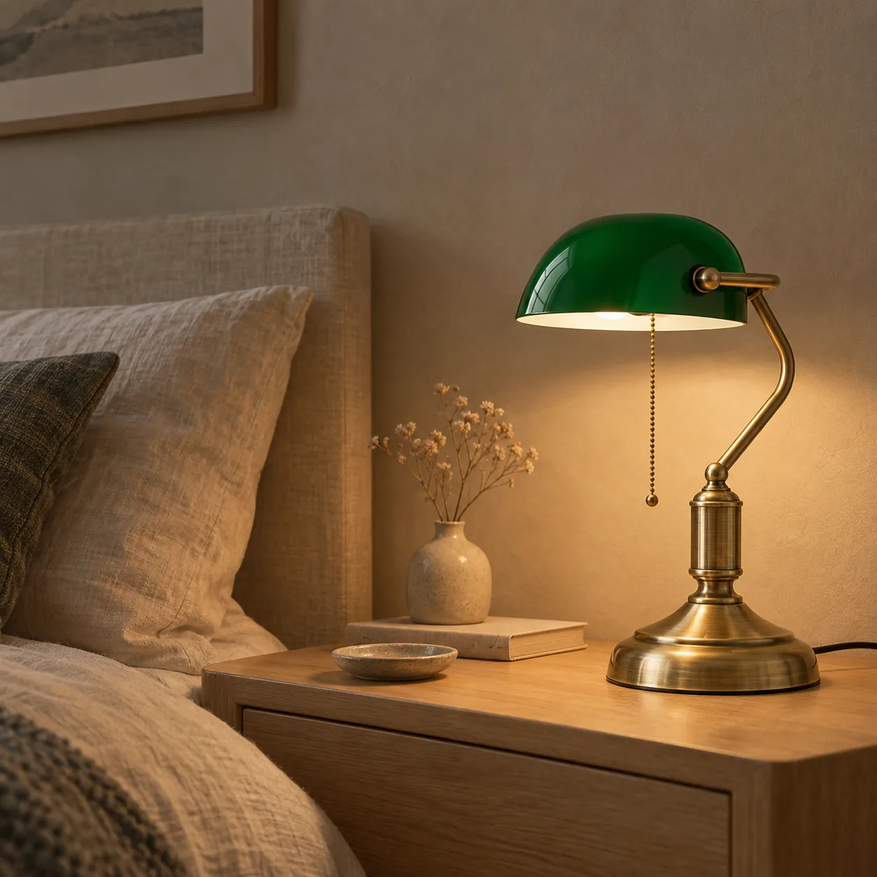 Grønlys Groene Bankiers Bureaulamp Antiek Messing