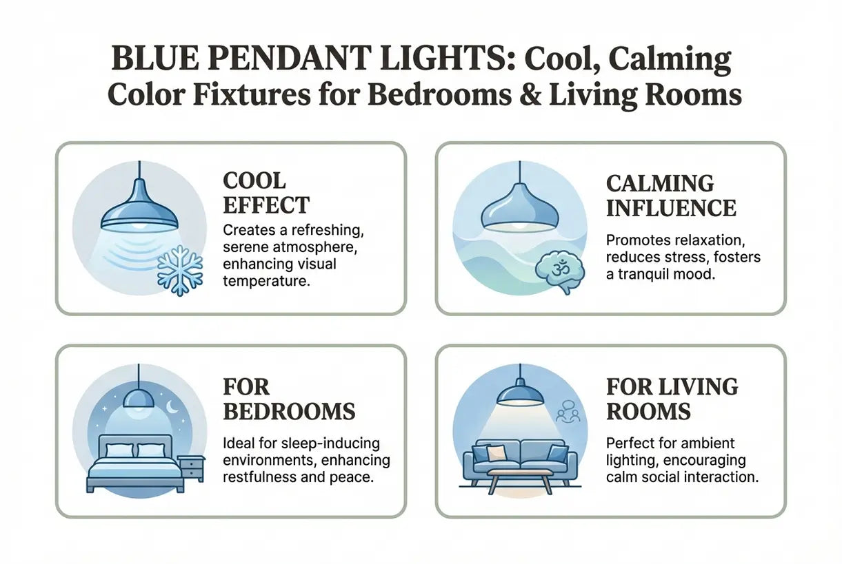 Blue Pendant Lights: Cool, Calming Color Fixtures for Bedrooms & Living Rooms - infographic