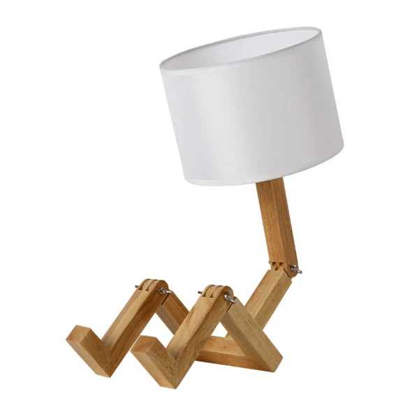 Glodbot Handgemaakte Massief Houten Robot Tafellamp