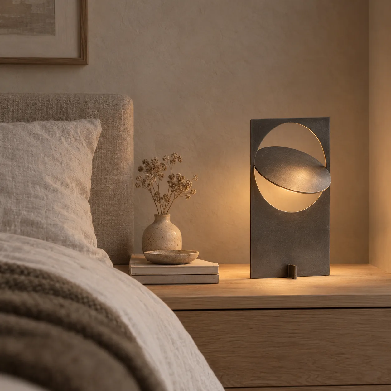 Solglød Donkergrijze Moderne Sculpturale Tafellamp