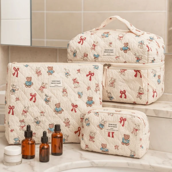 Mysa 3-Piece Quilted Kawaii Cartoon Cosmetic Set