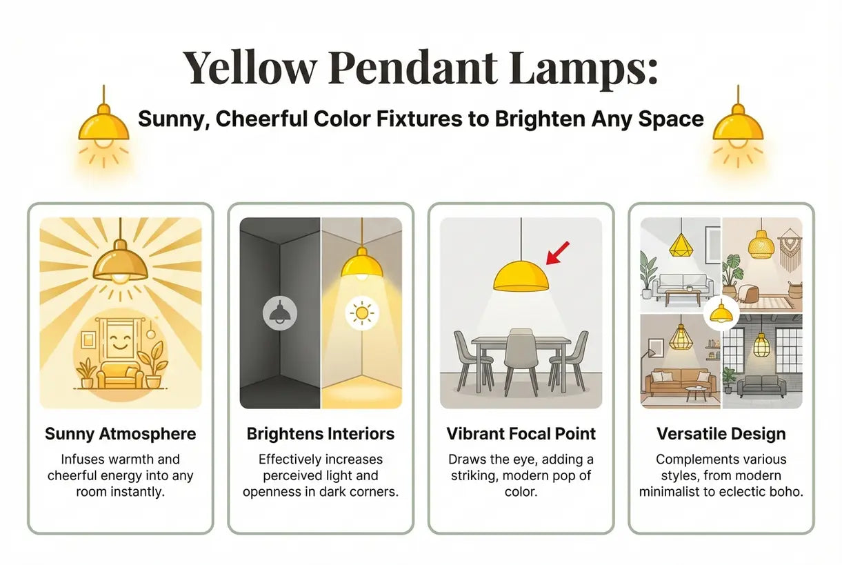 Gele Hanglampen: Zonnige, Vrolijke Kleurarmaturen om elke ruimte op te fleuren - infographic