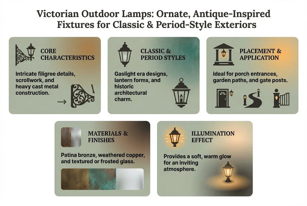 Victoriaanse Buitenlampen: Sierlijke, Antiek-Geïnspireerde Armaturen voor Klassieke & Historische Exterieurs - infographic
