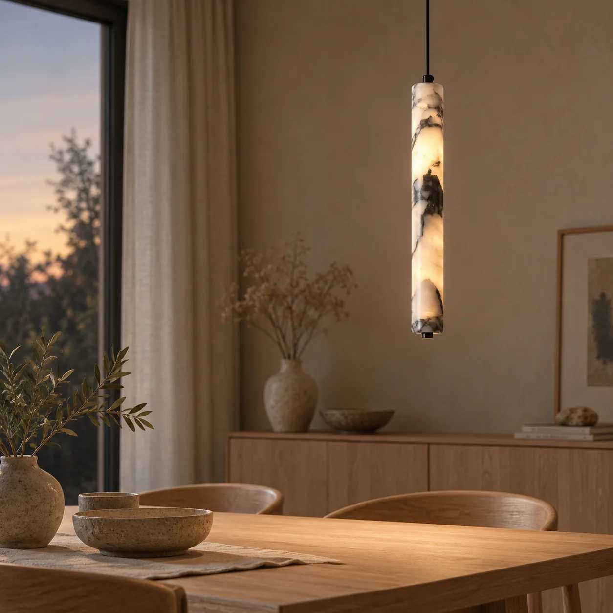 Kvart Zwart Natuursteen Cilinder Hanglamp