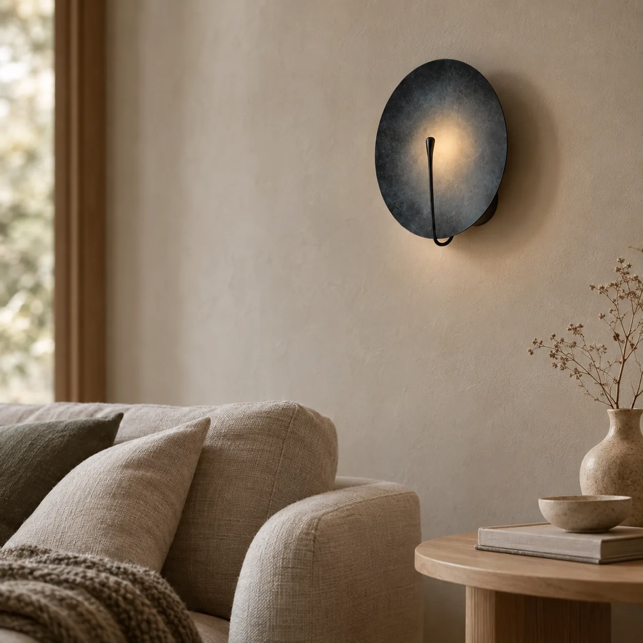 Månedis Zwarte Ronde Schijf Roestvrijstalen Wandlamp