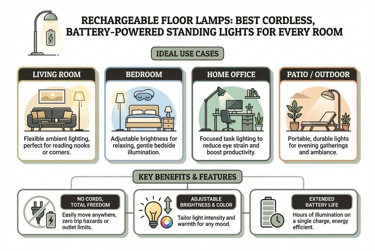 Oplaadbare staande lampen: de beste draadloze, op batterijen werkende staande lampen voor elke kamer - infographic