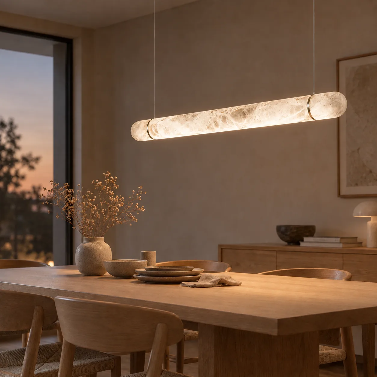Stenlys sculpturale marmeren balk hanglamp