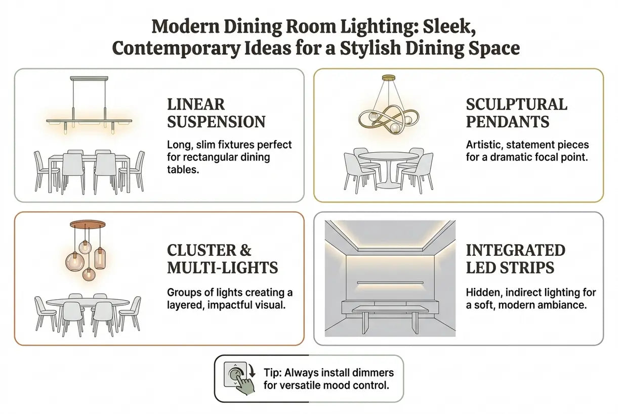 Modern Dining Room Lighting: Sleek, Contemporary Ideas for a Stylish Dining Space - infographic