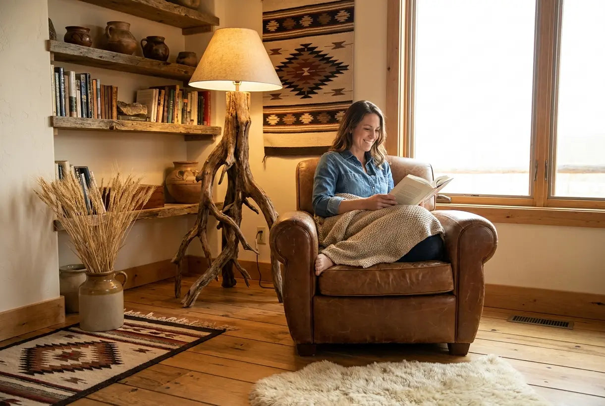 Rustic ranch living room with western home decor styling