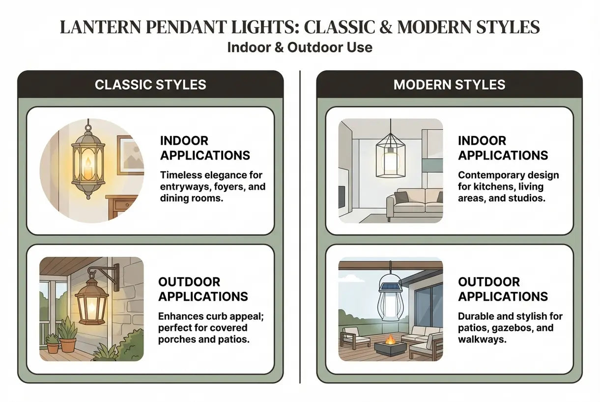 Lantern Pendant Lights: Classic & Modern Styles for Indoor & Outdoor Use - infographic