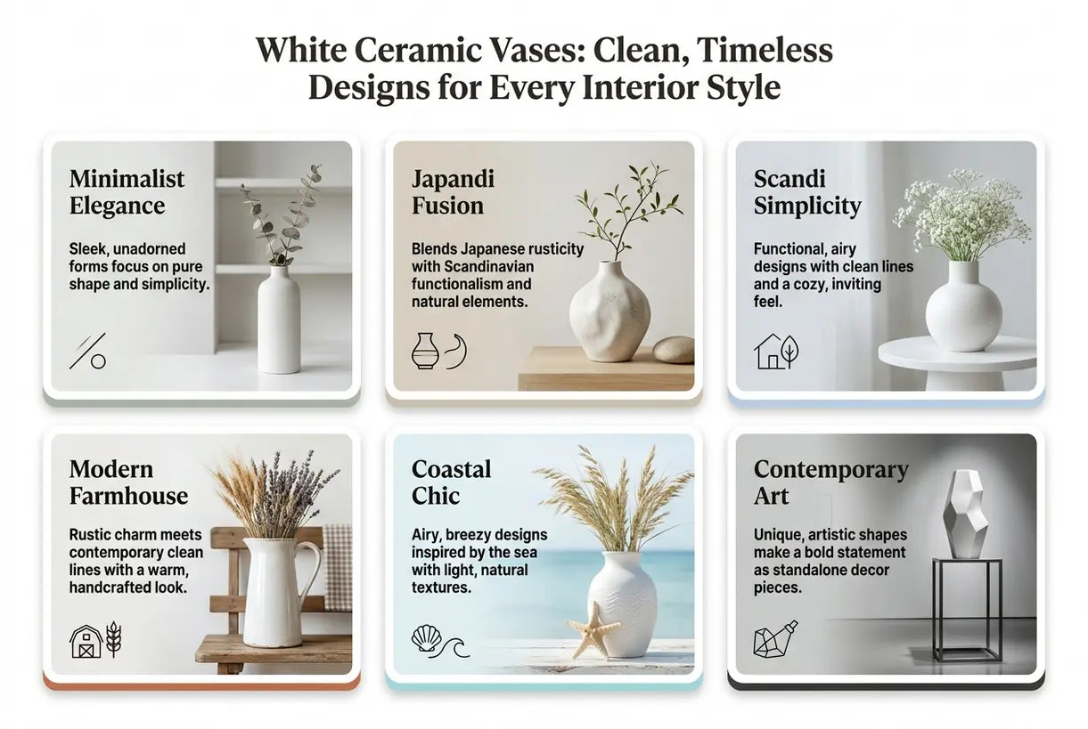 White Ceramic Vases: Clean, Timeless Designs for Every Interior Style - infographic