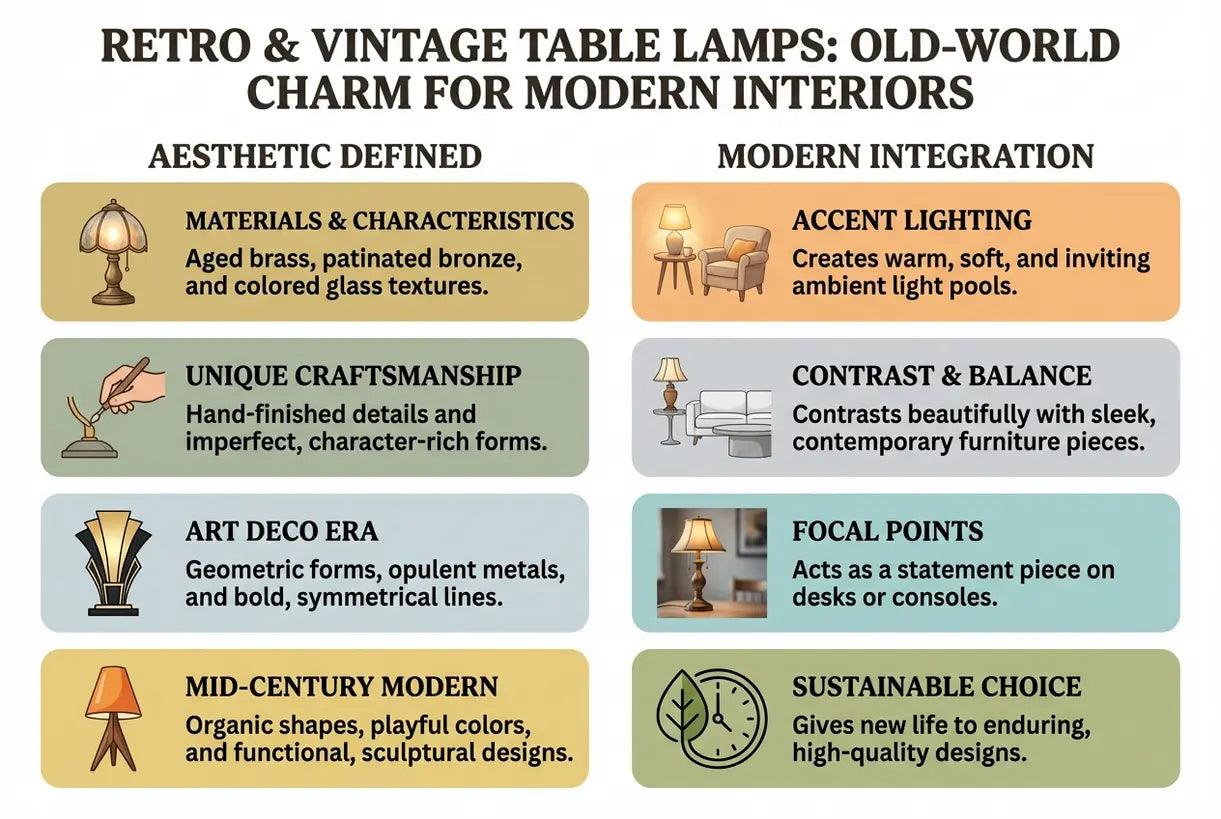 Retro- en vintage tafellampen: charme van vroeger voor een modern interieur - infographic