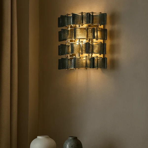Blåfyr Art Deco Blauw Gebrandschilderd Glas Wandlamp