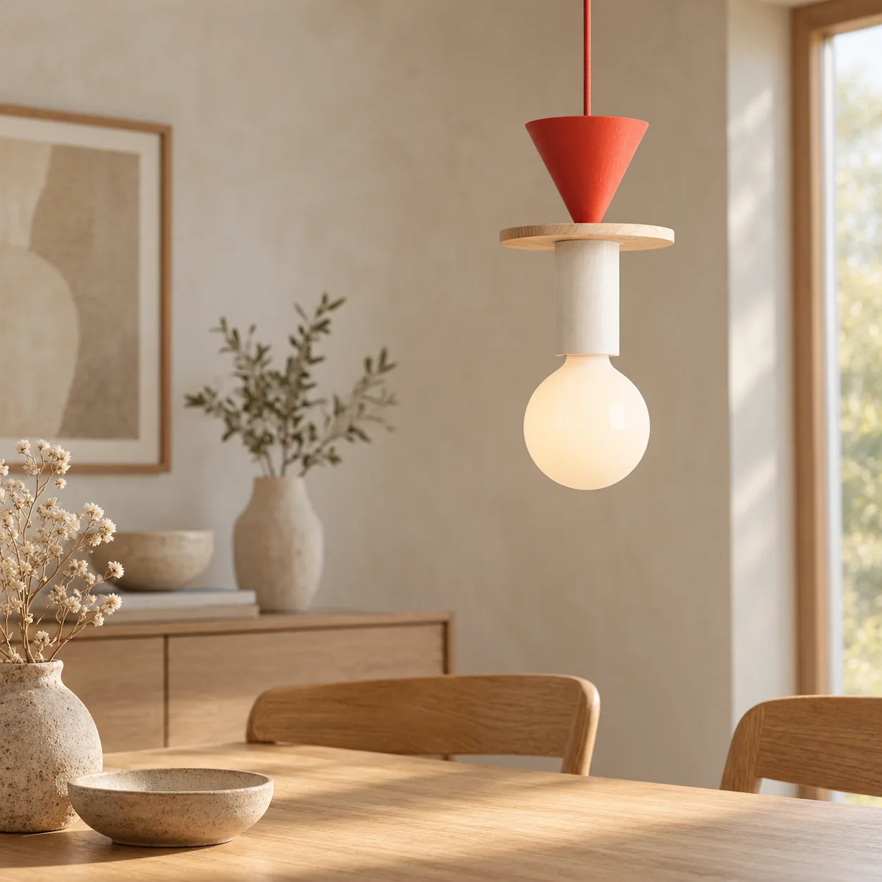 Formvy Noordse Bauhaus Houten en Ijzeren Hanglamp