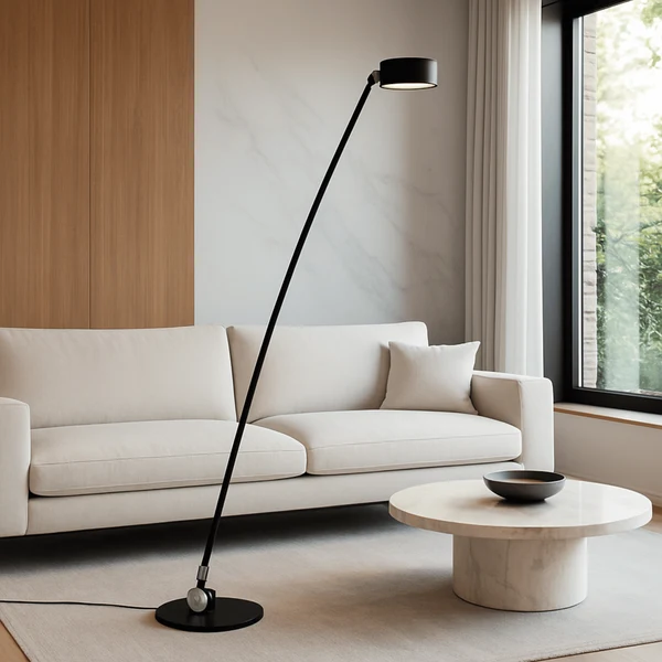 Bøyve Minimalistische boogvormige LED-vloerlamp mat zwart