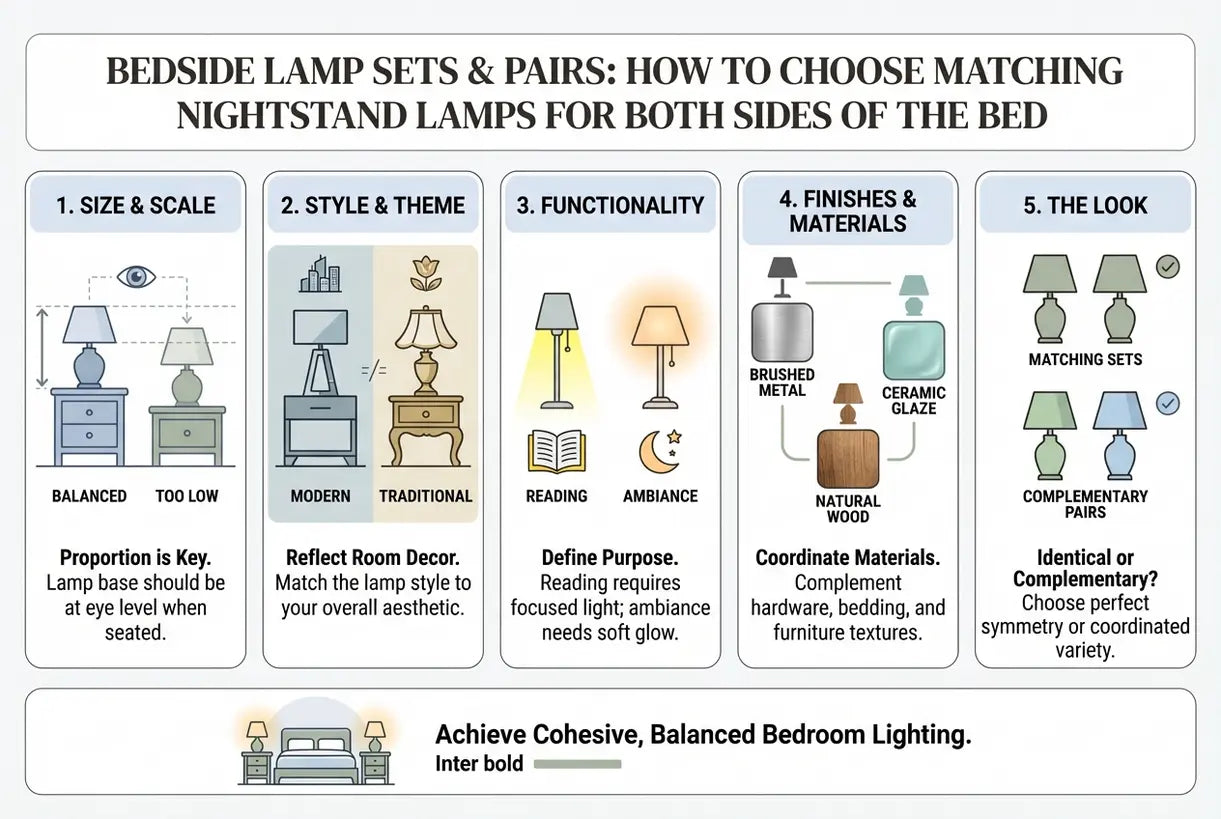 Nachtkastlampensets en -paren: Hoe je bijpassende nachtkastlampen kiest voor beide zijden van het bed - infographic