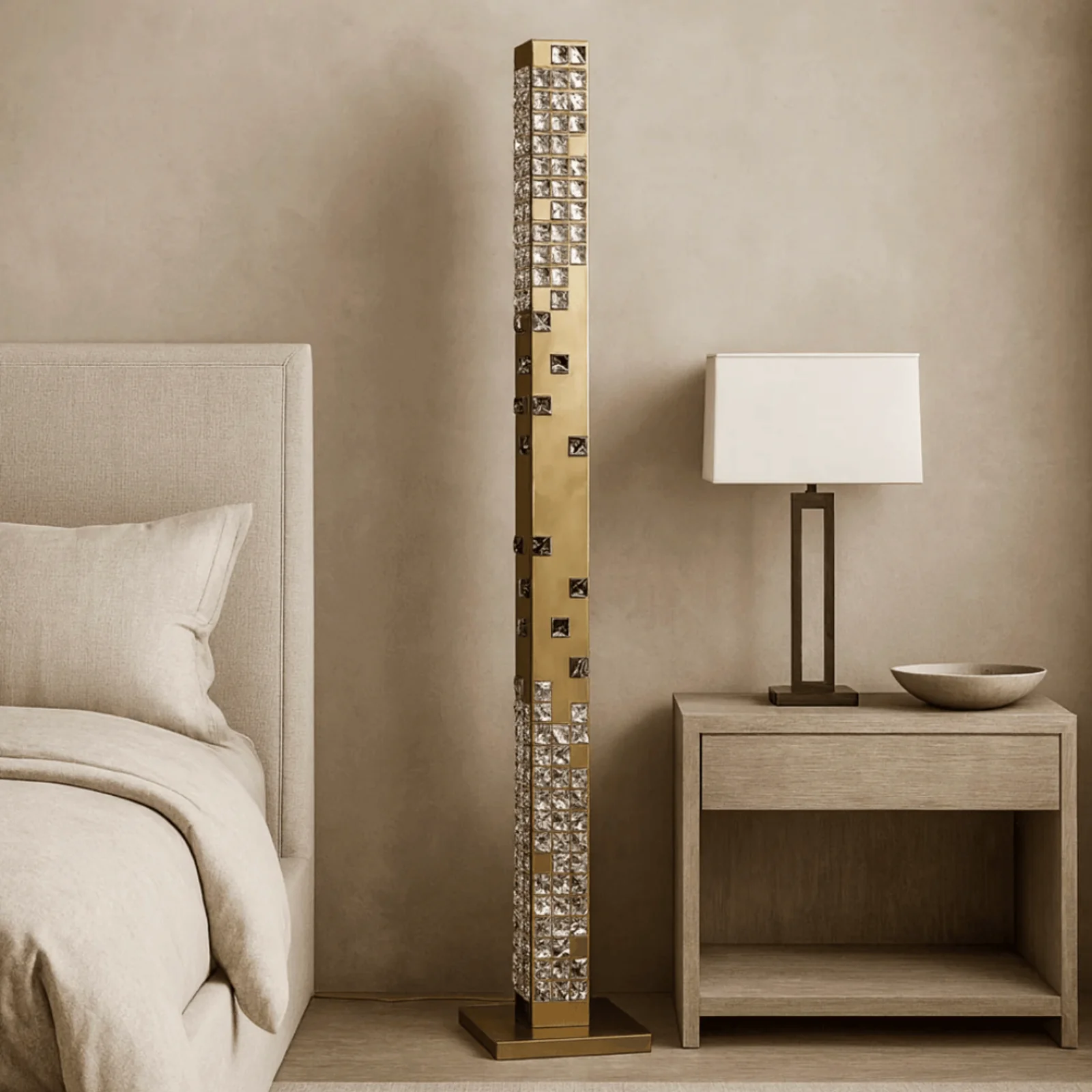 Glodra Crystal LED Tower Floor Lamp Living Room, Champagne Gold, Lamps, with Light