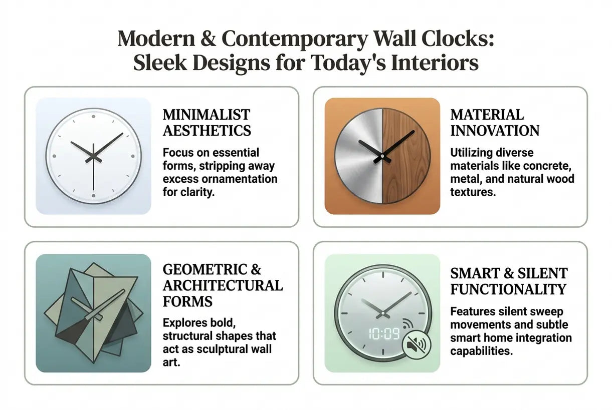 Modern & Contemporary Wall Clocks: Sleek Designs for Today's Interiors - infographic