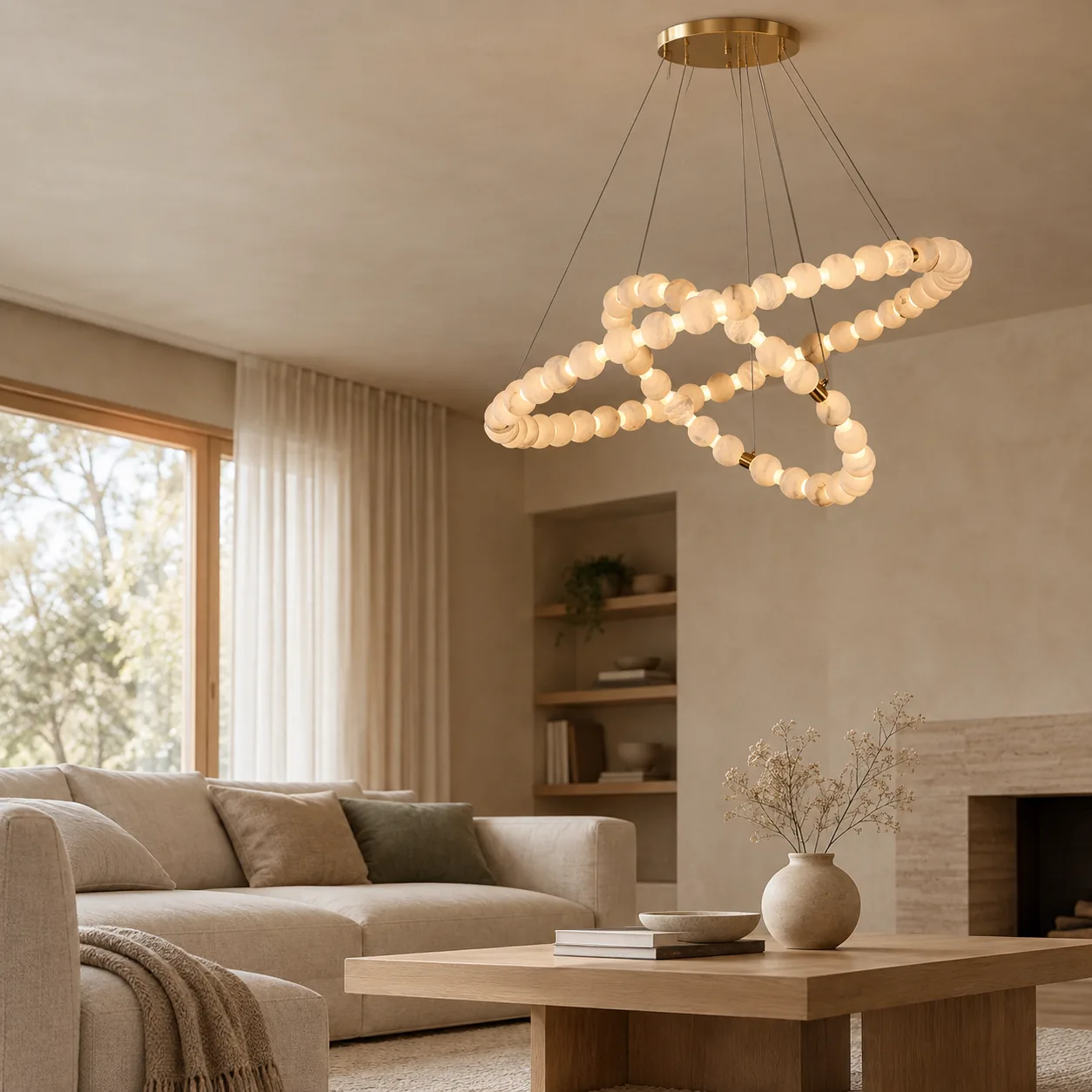 Solring Dual Halo Albasten LED Kroonluchter Goud