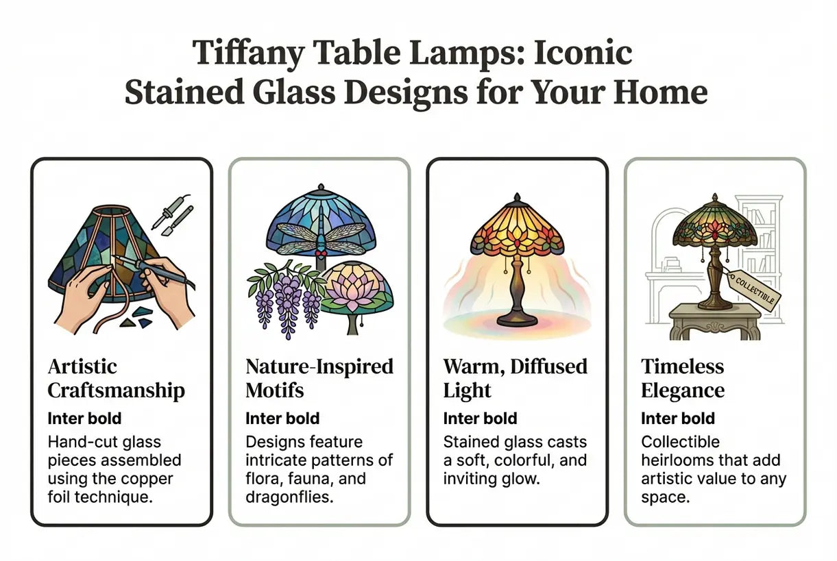 Tiffany Tafellampen: Iconische Glas-in-lood Ontwerpen voor Uw Huis - infographic